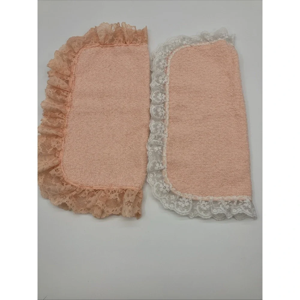 2 Vtg Cannon All Cotton Orange Peach Lace Washcloths USA Granny Cottage Coquette